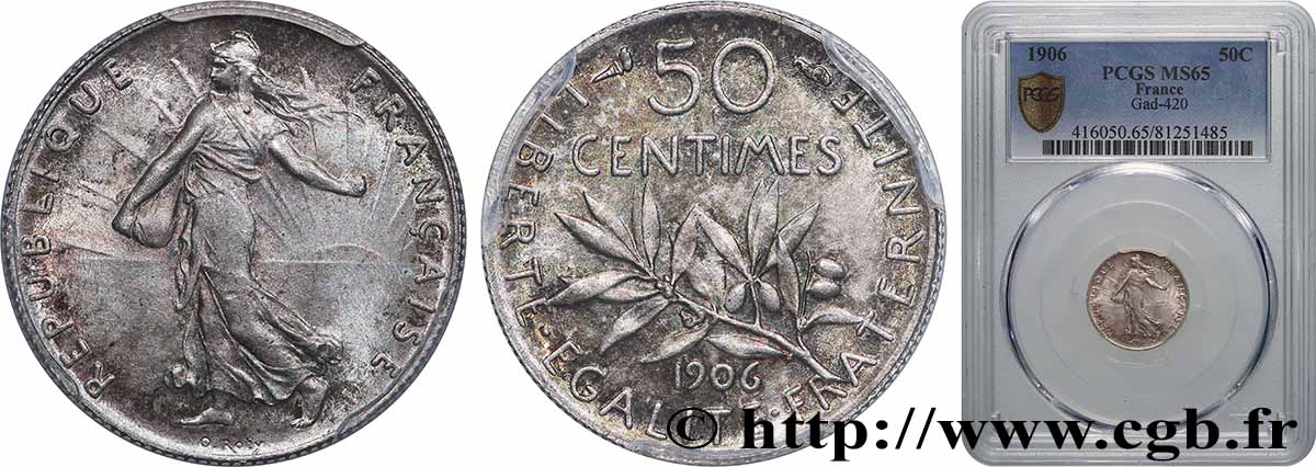 50 centimes Semeuse 1906 Paris F.190/13 MS65 PCGS