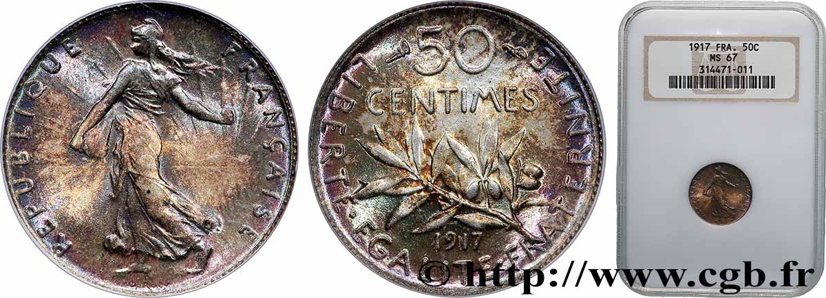 50 centimes Semeuse 1917  F.190/24 MS67 NGC