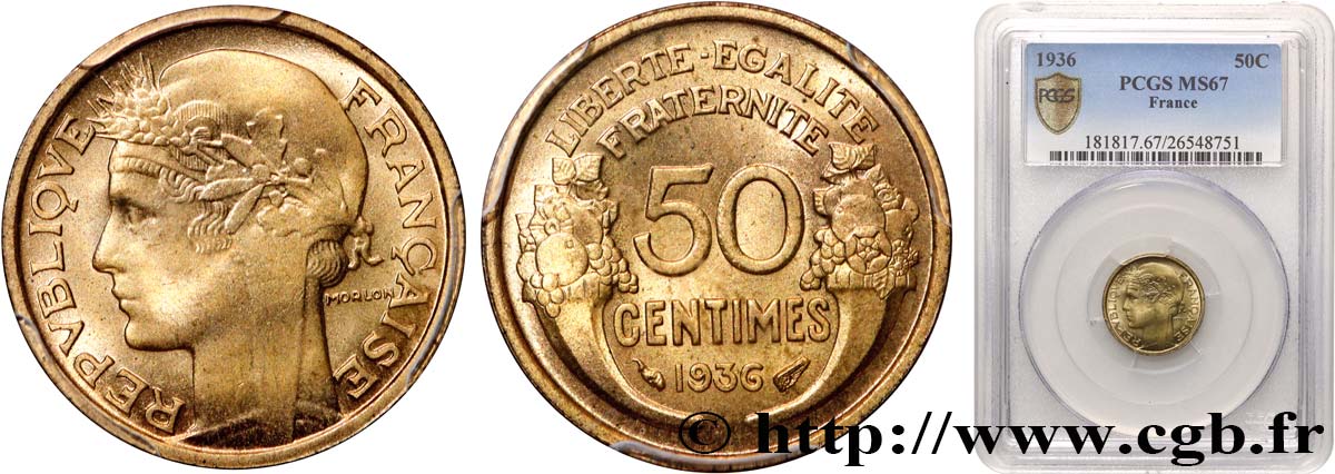 50 centimes Morlon 1936  F.192/12 MS67 PCGS