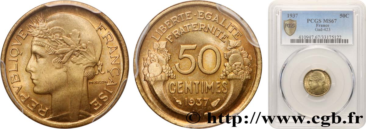 50 centimes Morlon 1937  F.192/13 FDC67 PCGS