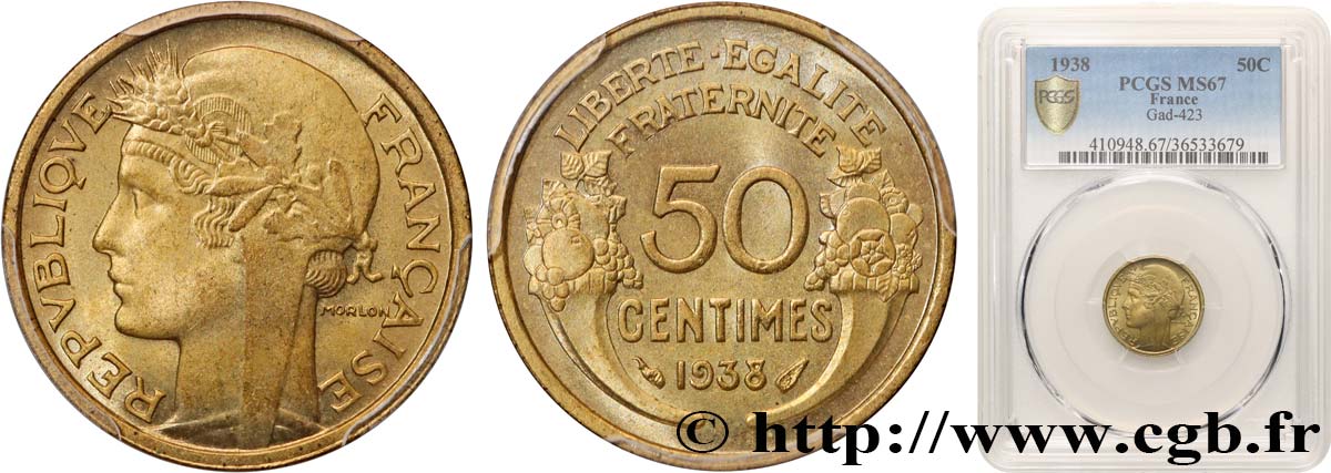 50 centimes Morlon 1938  F.192/14 MS67 PCGS