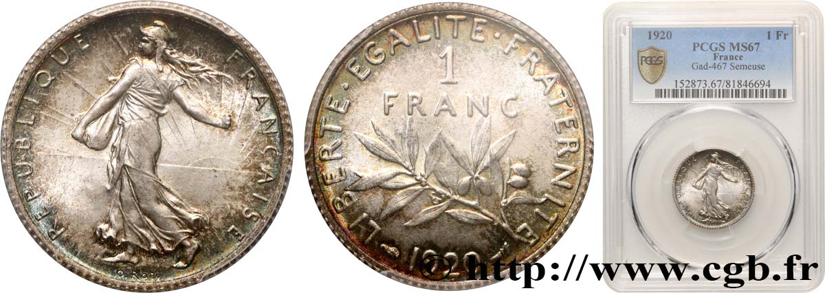 1 franc Semeuse 1920 Paris F.217/26 MS67 PCGS