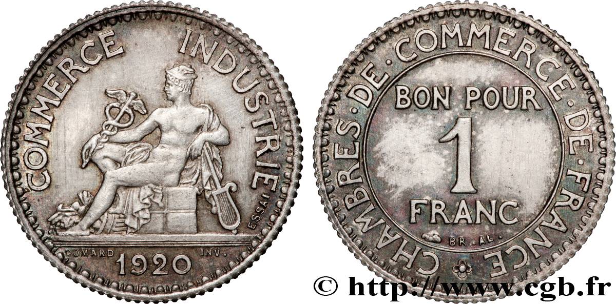 Essai en argent de 1 franc Chambres de Commerce 1920  Maz.2583 b SUP+ 