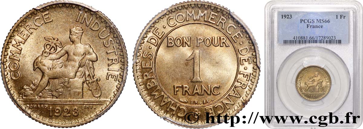 1 franc Chambres de Commerce 1923 Paris F.218/5 FDC66 PCGS