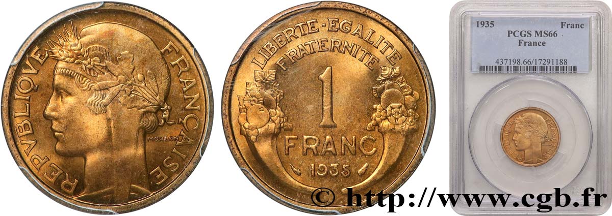 1 franc Morlon 1935 Paris F.219/6 MS66 PCGS