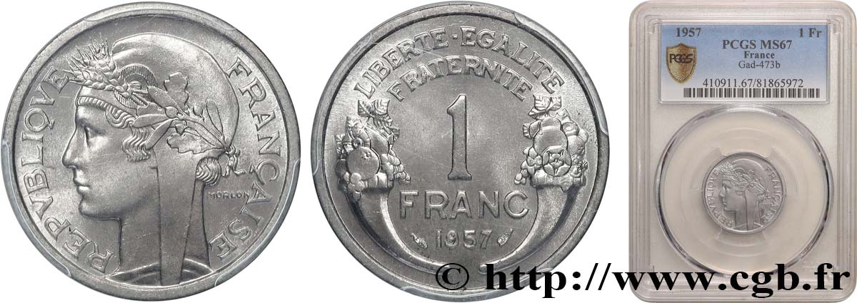 1 franc Morlon, légère 1957  F.221/19 MS67 PCGS