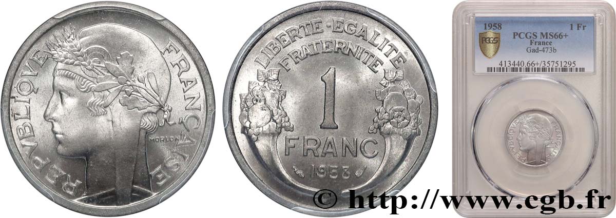 1 franc Morlon, légère 1958  F.221/21 MS66 PCGS