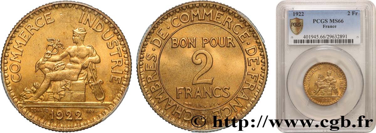 2 francs Chambres de Commerce 1922  F.267/4 MS66 PCGS