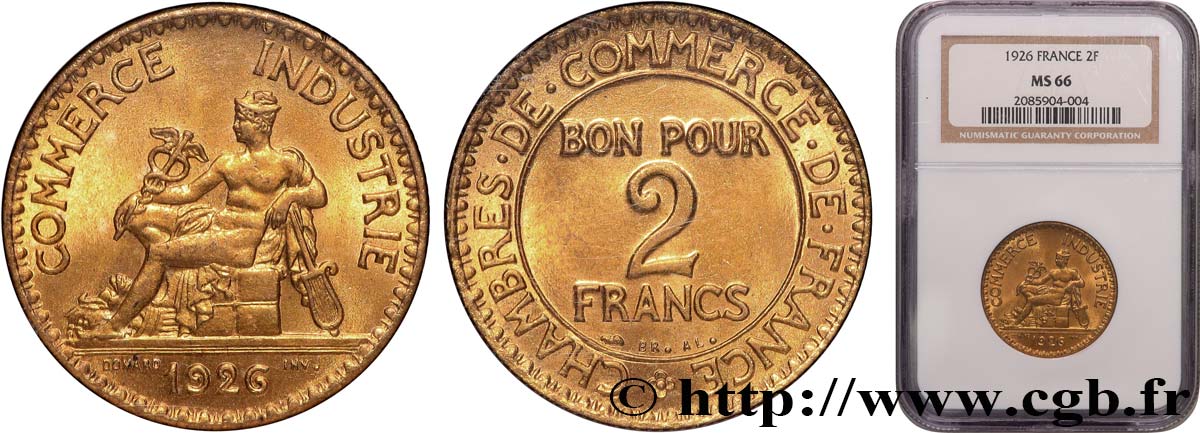 2 francs Chambres de Commerce 1926  F.267/8 MS66 NGC