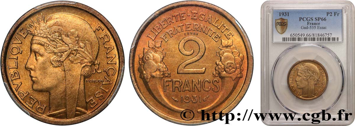 Essai de 2 francs Morlon 1931  F.268/1 MS66 PCGS