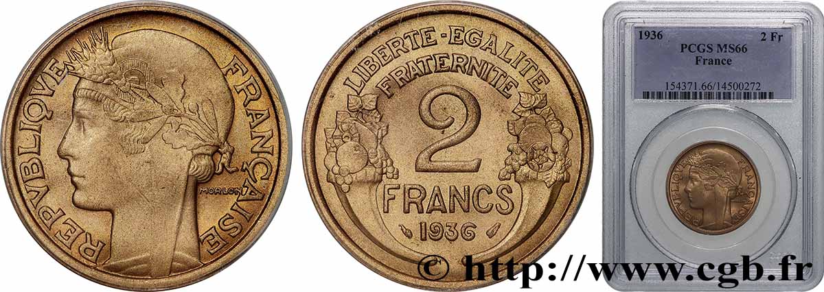 2 francs Morlon 1936  F.268/9 MS66 PCGS