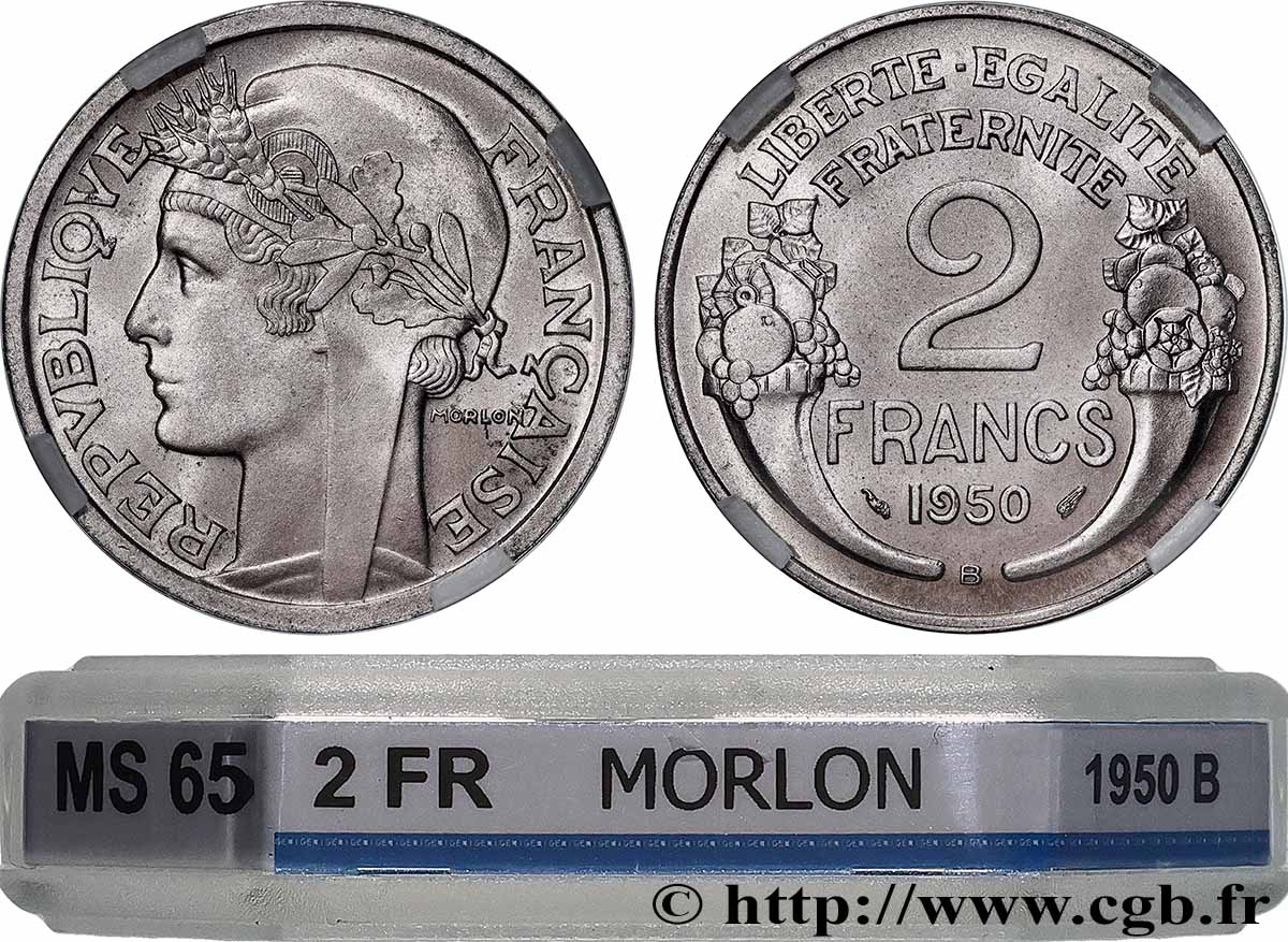 2 francs Morlon, aluminium 1950 Beaumont-Le-Roger F.269/17 MS65 GENI