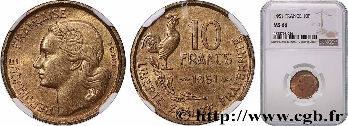 10 francs Guiraud 1951  F.363/4 MS66 NGC
