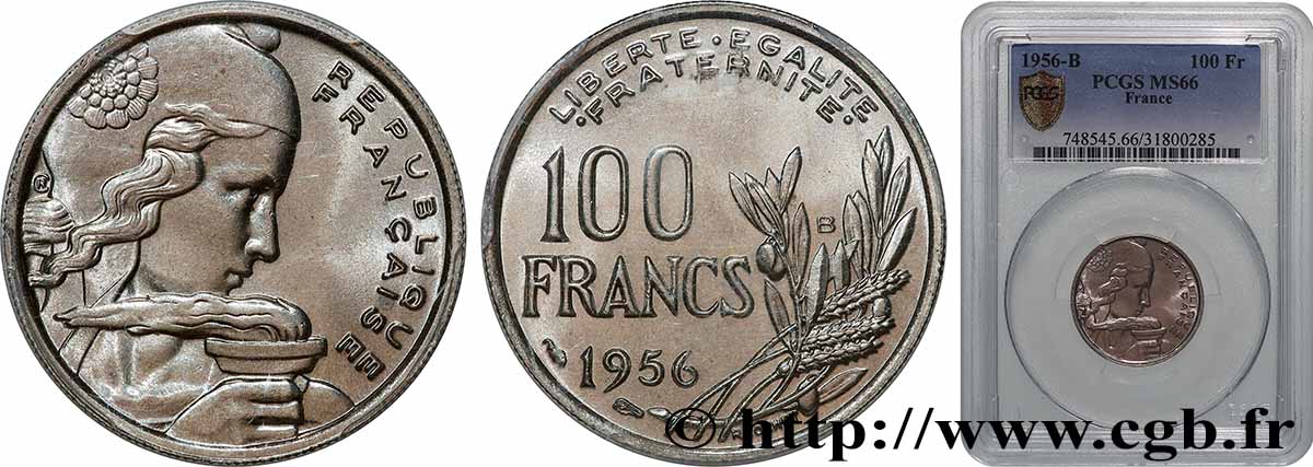 100 francs Cochet 1956 Beaumont-Le-Roger F.450/9 MS66 PCGS