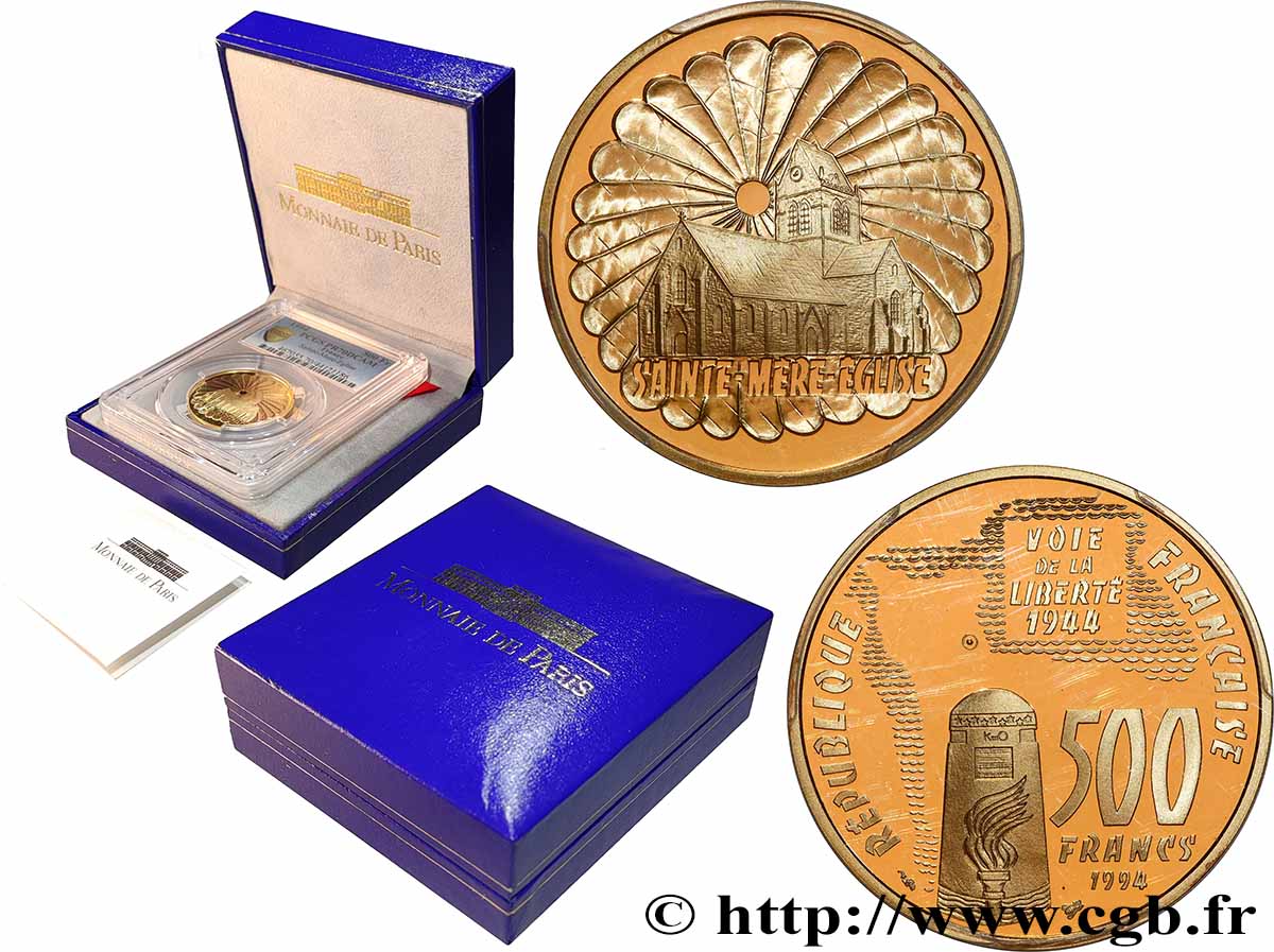 Belle Épreuve Or 500 francs - Sainte-Mère-Eglise 1994 Paris F5.1826 1 MS70 PCGS