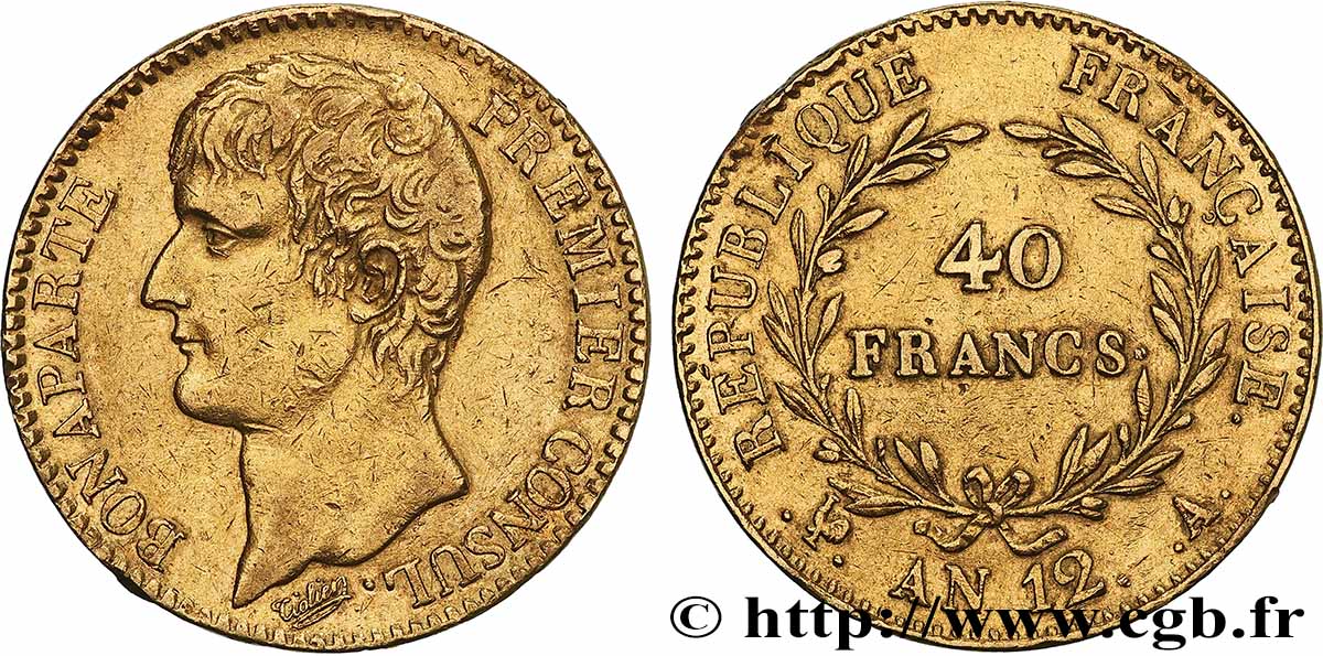 40 francs or Bonaparte Premier Consul 1804 Paris F.536/6 TTB 