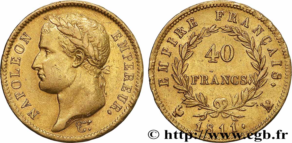 40 francs or Napoléon tête laurée, Empire français 1811 Paris F.541/7 TTB+ 