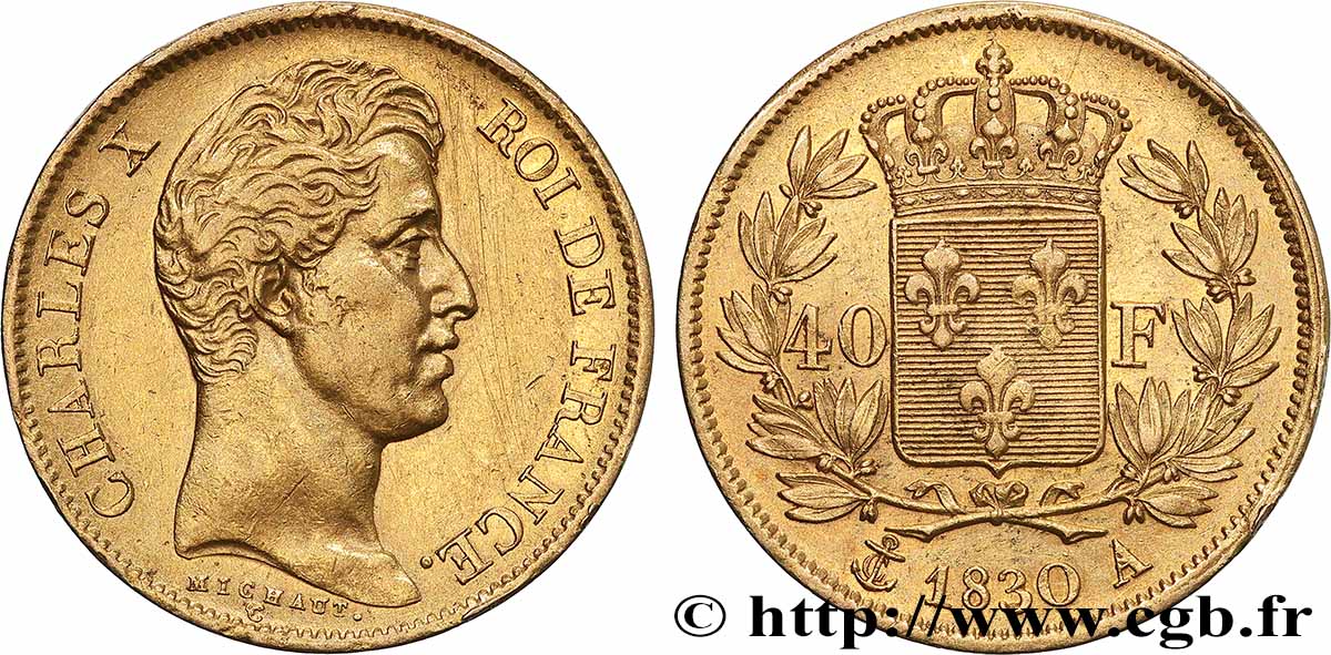 40 francs or Charles X, 2e type 1830 Paris F.544/5 AU 