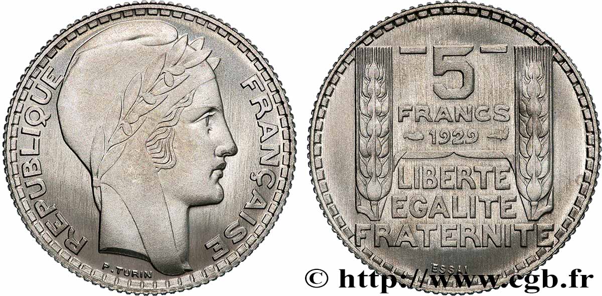 Essai de 5 Francs Turin en nickel 1929  GEM.140 2 FDC 