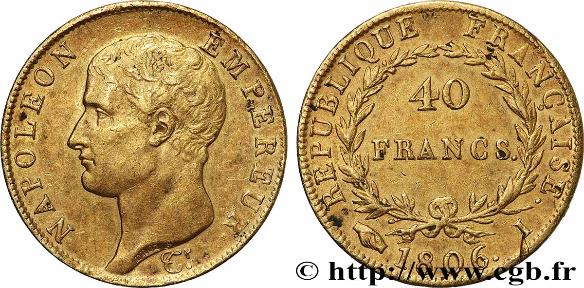 40 francs or Napoléon tête nue, calendrier grégorien 1806 Limoges F.538/2 XF 