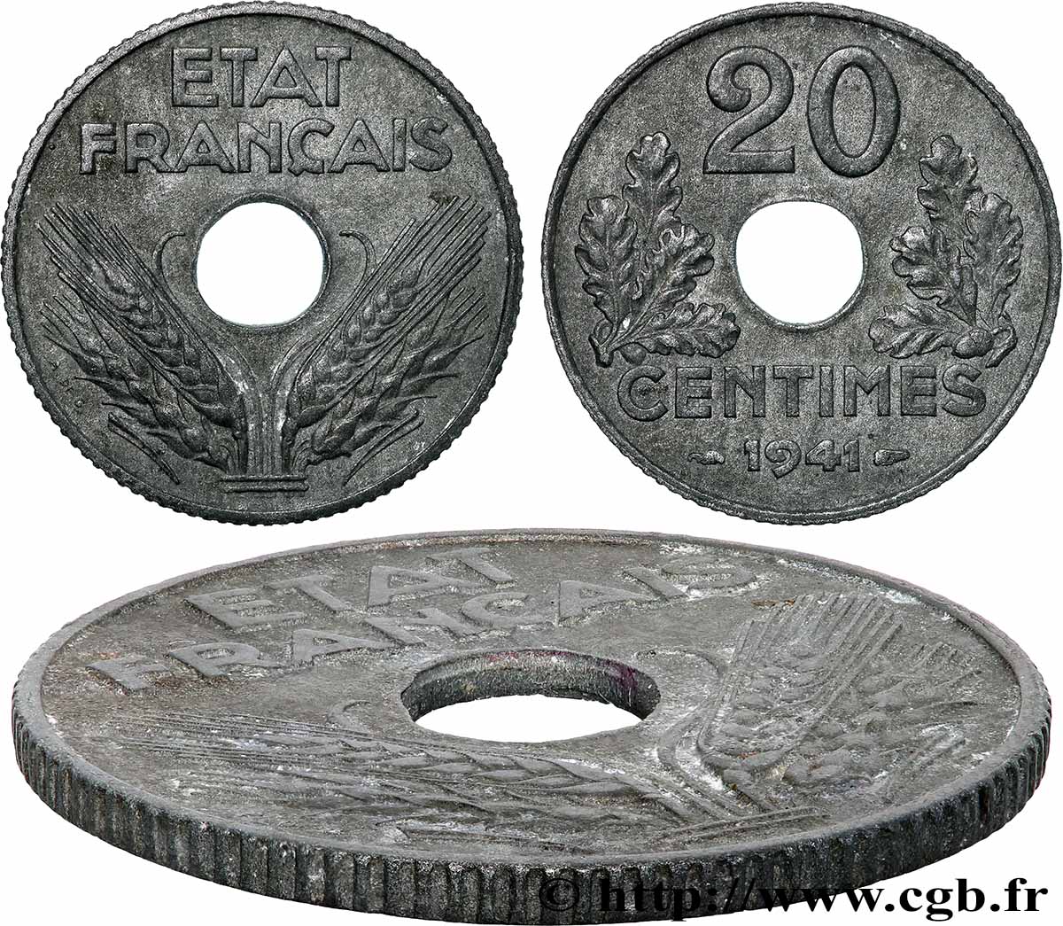 20 centimes État français, cannelures larges 1941  F.153/3 AU 