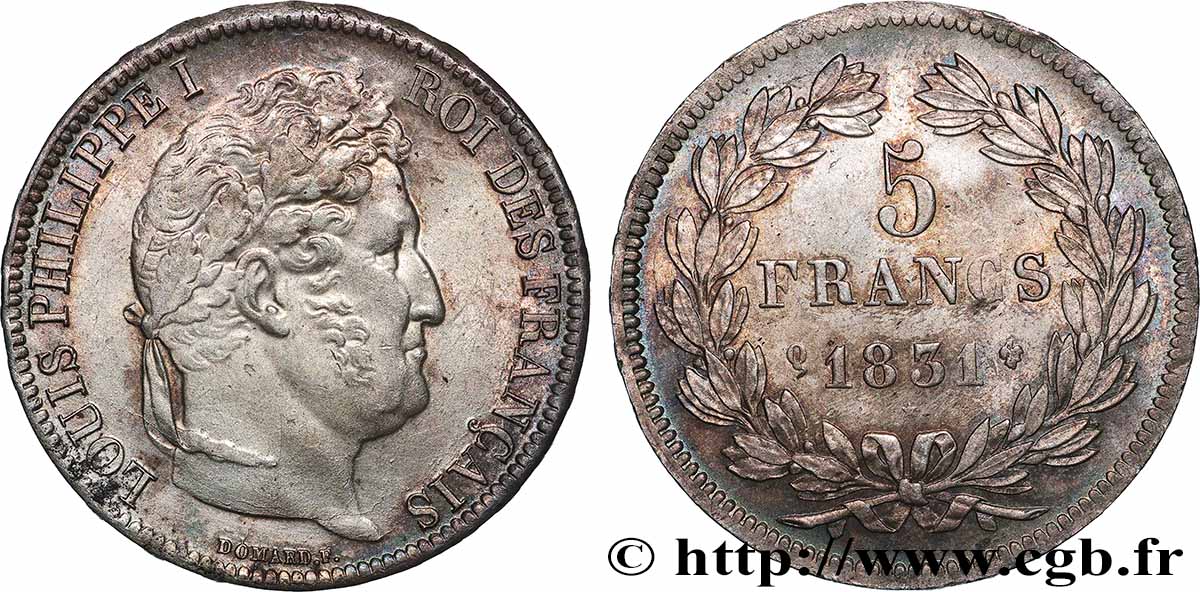 5 francs Ier type Domard, tranche en relief 1831 Perpignan F.320/11 SUP 