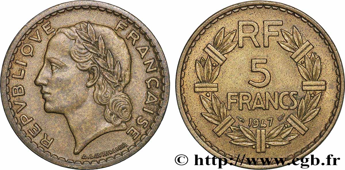 5 francs Lavrillier, bronze-aluminium 1947  F.337/9 AU 