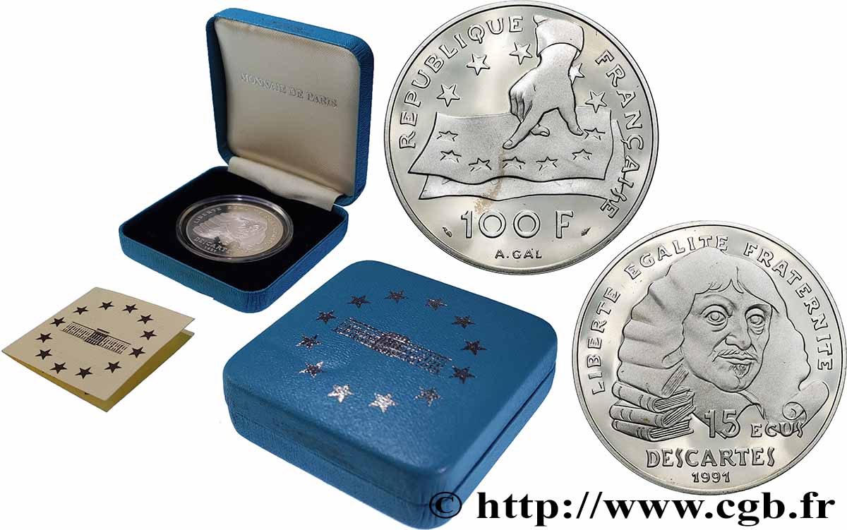 Belle Epreuve 15 écus / 100 francs - Descartes 1991  F.2001 1 MS 
