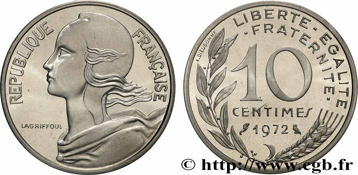 Piéfort argent de 10 centimes Marianne 1972 Pessac GEM.46 P2 MS 