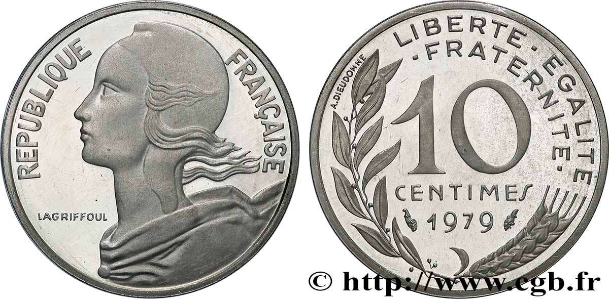 Piéfort argent de 10 centimes Marianne 1979 Pessac GEM.46 P2 MS 