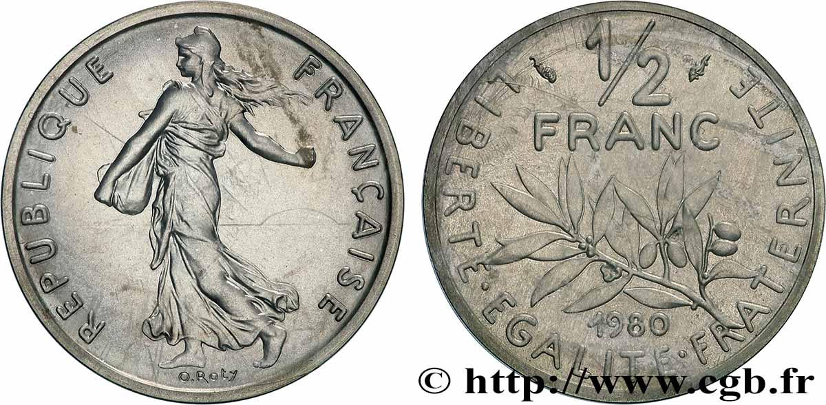 Piéfort Argent de 1/2 franc Semeuse 1980 Pessac GEM.91 P2 MS 