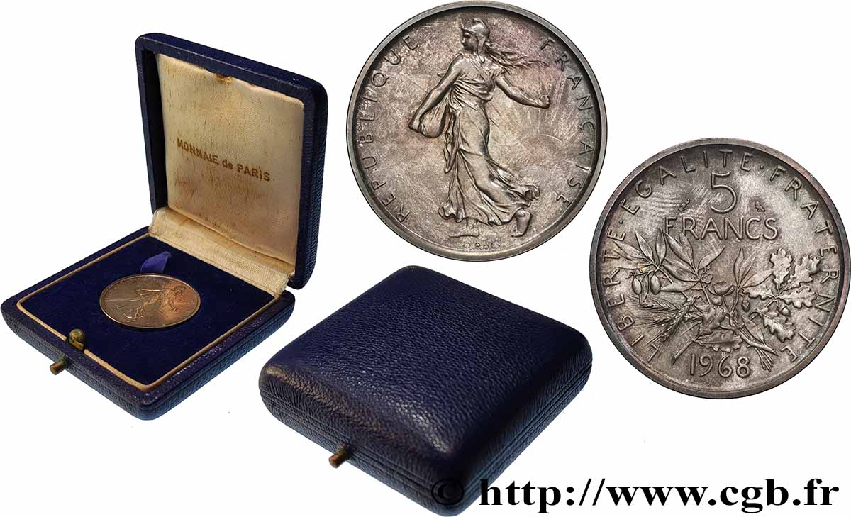 Piéfort Argent de 5 francs Semeuse 1968 Paris GEM.153 P3 MS 