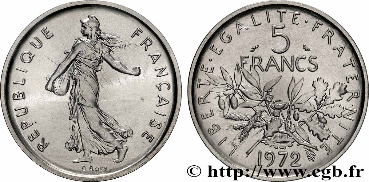 Piéfort Argent de 5 francs Semeuse 1972 Paris GEM.154 P2  FDC 