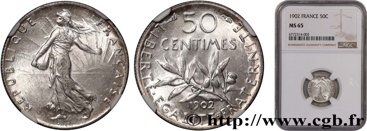 50 centimes Semeuse 1902 Paris F.190/9 MS65 NGC