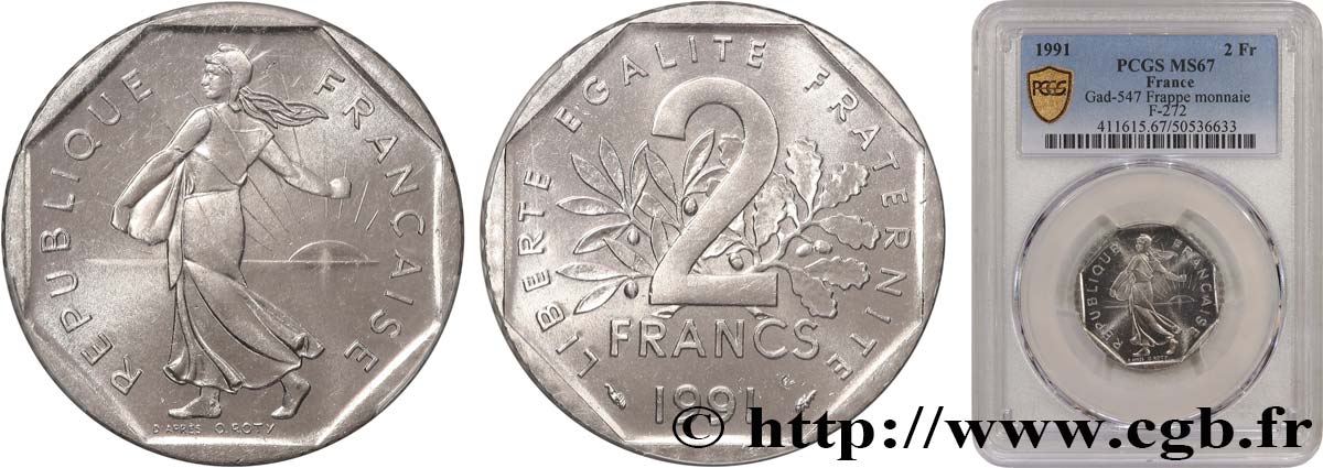 2 francs Semeuse, nickel, frappe monnaie 1991 Pessac F.272/15 MS67 