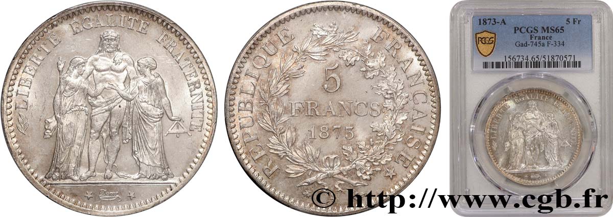 5 francs Hercule 1873 Paris F.334/9 MS65 PCGS