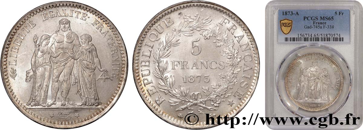 5 francs Hercule 1873 Paris F.334/9 MS65 PCGS