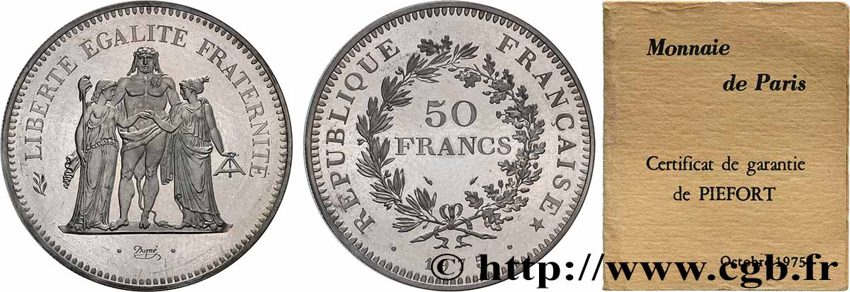 Piéfort argent de 50 francs Hercule 1975  GEM.223 P1 MS 