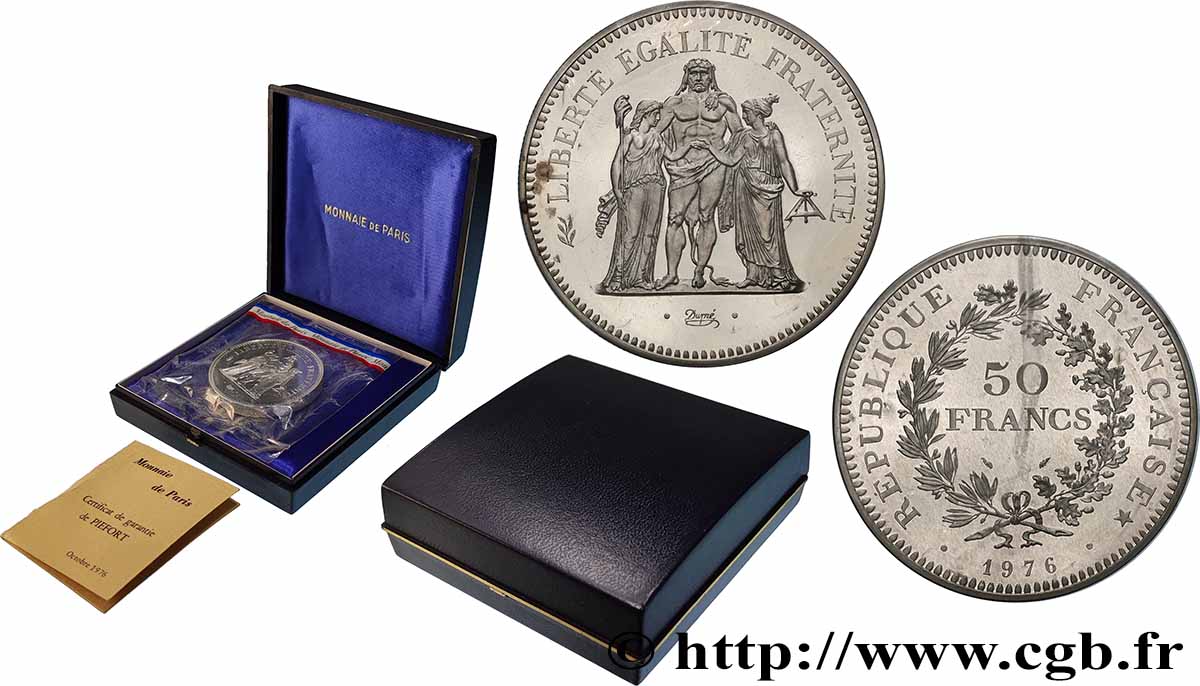 Piéfort argent de 50 francs Hercule 1976  GEM.223 P1 MS 
