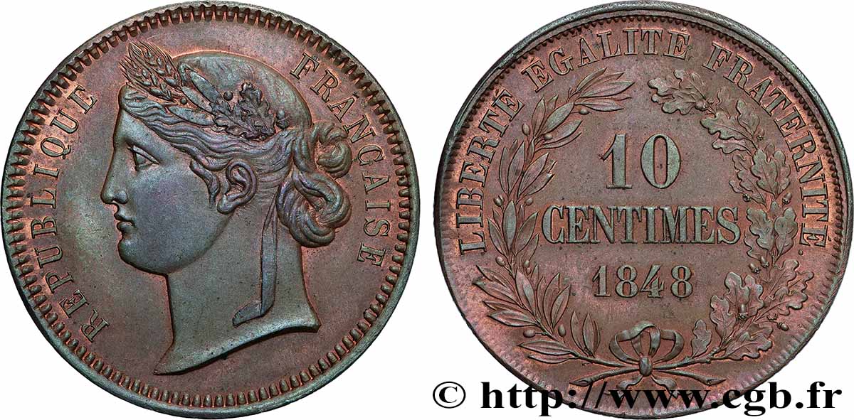 Concours de 10 centimes, essai en cuivre par Reynaud 1848 Paris VG.3174  MS 