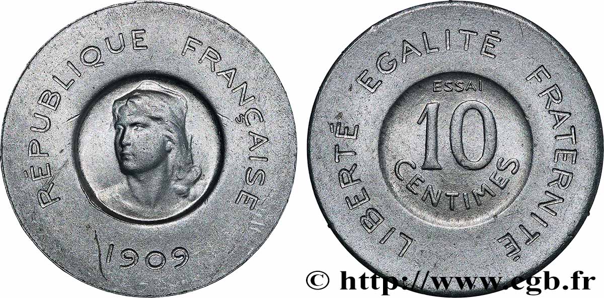 Essai de 10 centimes Rude en aluminium 1909 Paris GEM.35 5 VZ+ 