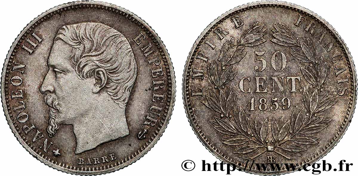 50 centimes Napoléon III, tête nue 1859 Strasbourg F.187/11 AU 