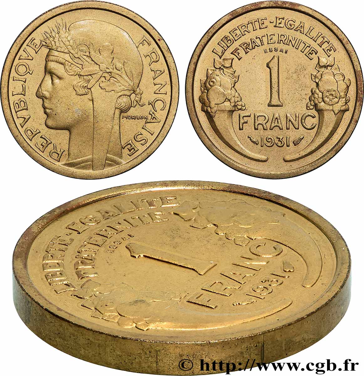 Essai-Piéfort de 1 franc Morlon 1931  GEM.97 EP MS 