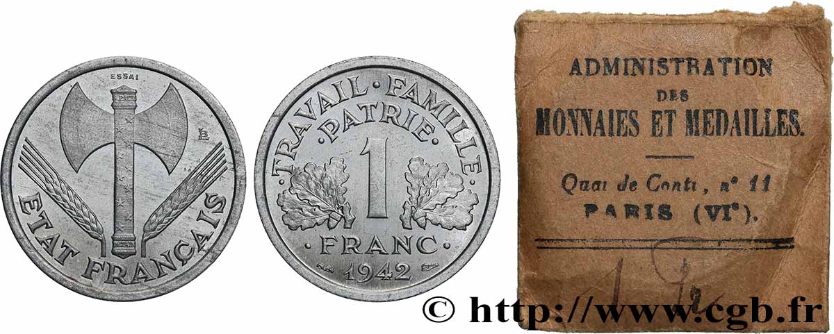 Essai de 1 franc Francisque, lourde 1942 Paris F.222/1 MS 