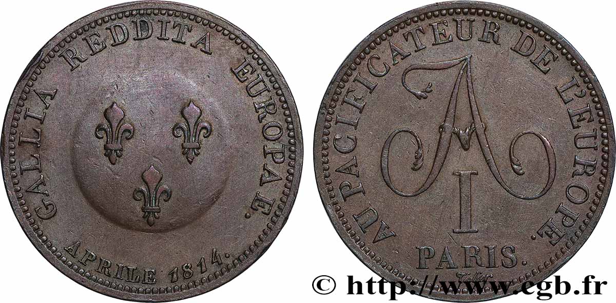 Au Pacificateur de l’Europe, module de 2 francs pour Alexandre Ier de Russie 1814 Paris VG.2351  AU 