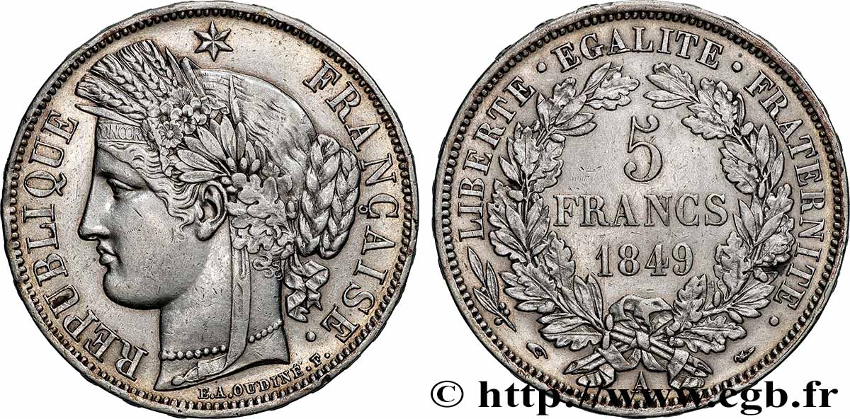 5 francs Cérès, IIe République 1849 Paris F.327/1 AU 