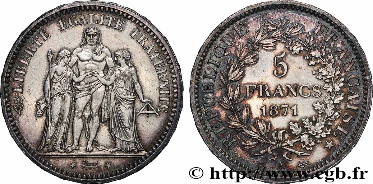 5 francs Hercule, dite “Camélinat” 1871 Paris F.334/3 AU 