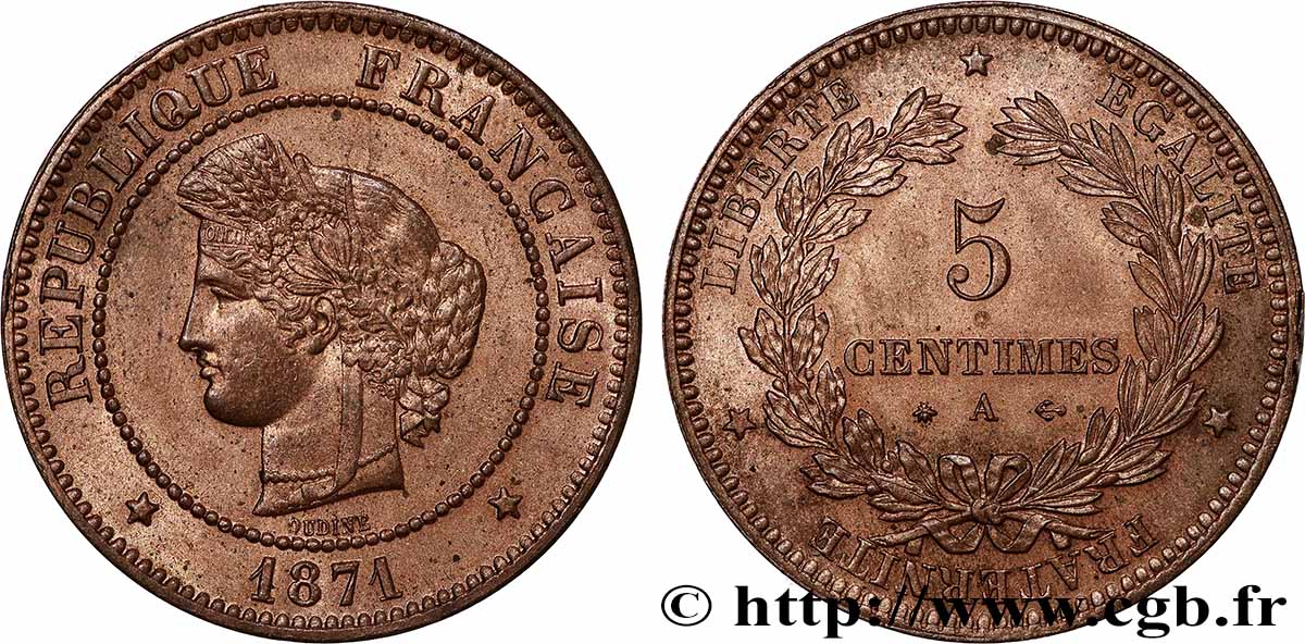 5 centimes Cérès 1871  Paris F.118/2 MS62 
