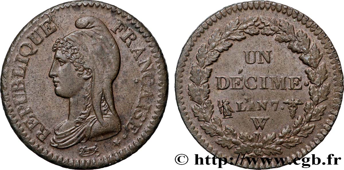 Un décime Dupré, grand module 1799 Lille F.129/44 SUP 