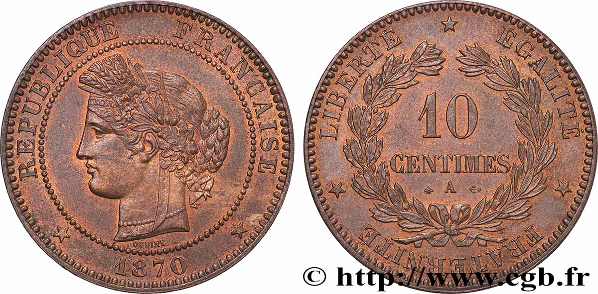 10 centimes Cérès 1870 Paris F.135/4 SPL63 